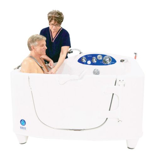 Showing how a patient with a caregiver would use the Drive Medical Walk In Tub Colorado Spring Bathing System