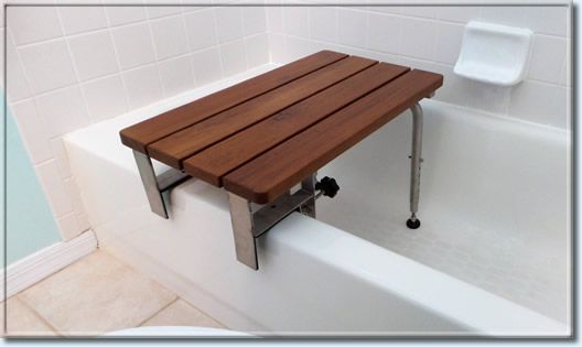 Portable Teak Wood Bathtub Bench - ADA Compliant Clamp-On Tub Seat with 250 lbs. Weight Capacity 