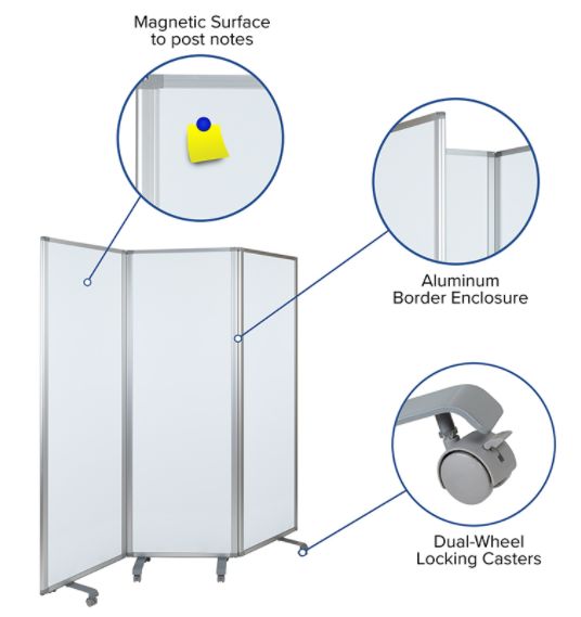 Mobile Magnetic Whiteboard Partition with Lockable Casters detailed enhancements.