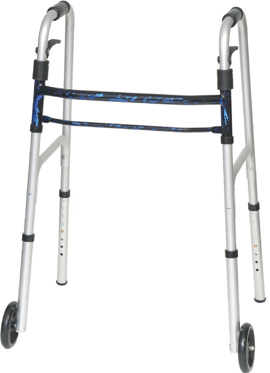 Folding Walker With Wheels And Sure Lever Release By ProBasics - Blue Flames Option