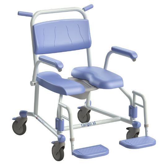 Lopital Tango XL and XXL Bariatric Shower Commode Chairs with 4 Wheels and Large Diameter Swivel Castors