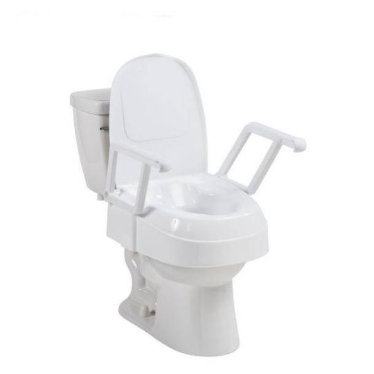 Adjustable Height Raised Toilet Seat with Pivoting Armrests and Antimicrobial Protection - PreserveTech