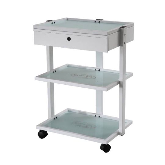 Glass Shelf Trolley Table with Locking Drawer from Silverfox