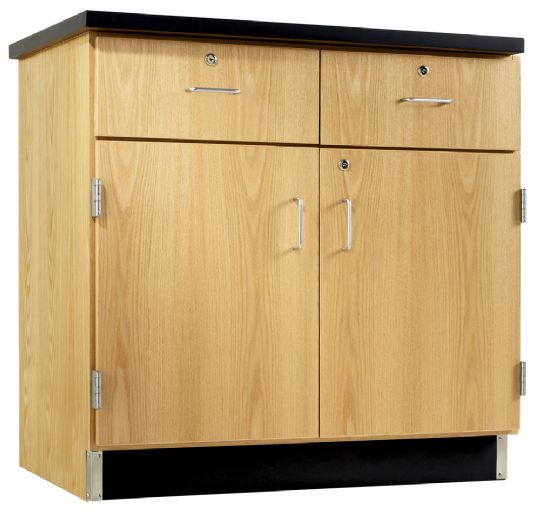 Wooden Base Cabinet with Solid Double Doors and Two Drawers
