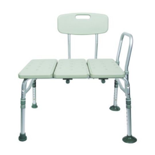 McKesson Aluminum Adjustable Shower Transfer Bench with Back and Removable Side Rail and 400-pound Weight Limit