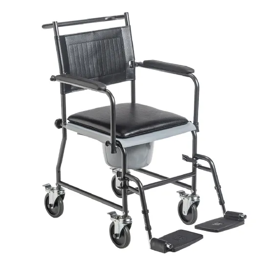 Upholstered Drop-Arm Commode Chair with Wheels by Drive Medical