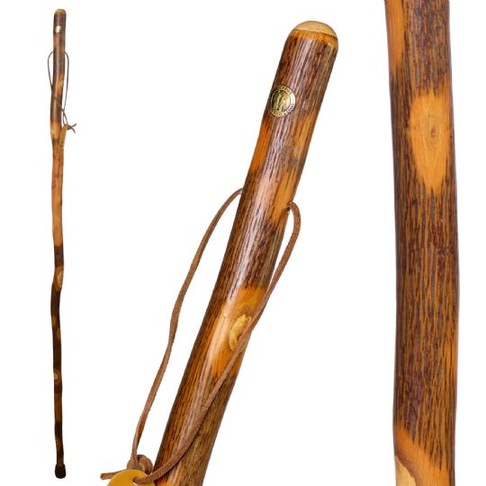 Brazos Free Form Hickory Walking Stick | Handcrafted Lightweight Hiking Cane with Safety Strap and Slip-Resistant Tip