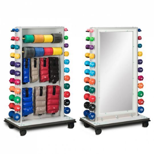 Mobile Gym Equipment Storage Rac with Frameless Mirror