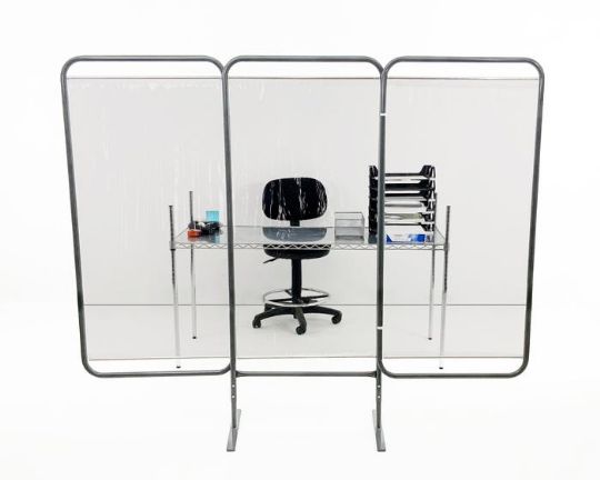Stationary 3-Panel Clear Antimicrobial Room Divider by R&B Wire Products