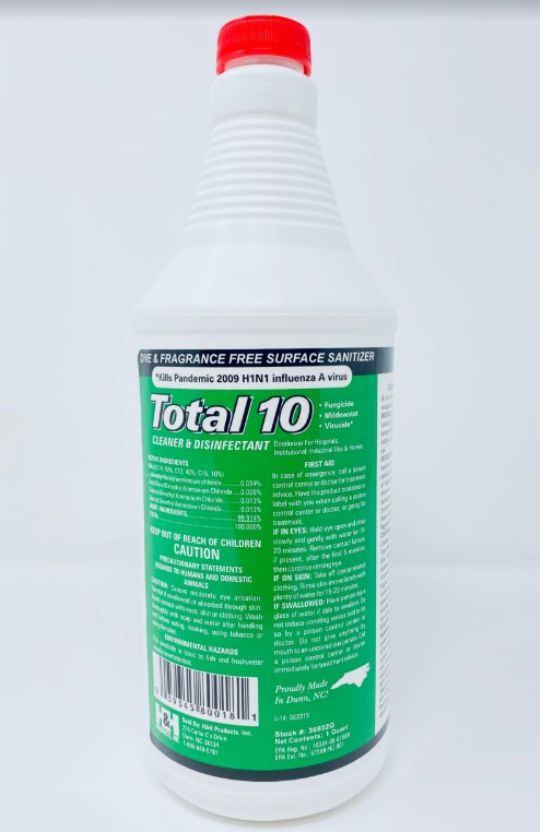 Total 10 Green Surface Cleaner - Dye and Fragrance Free - EPA Registered - BULK Quarts/Gallons