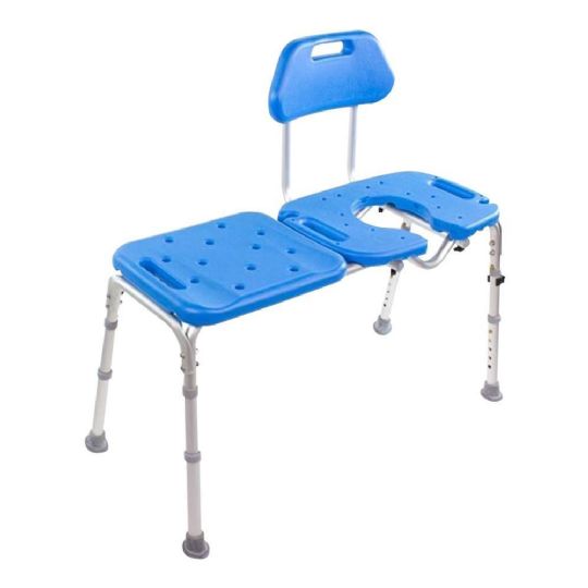 Bath Transfer Bench with Cutout Shower Seat - Deluxe All-Access Blue Adjustable Tub and Shower Chair for Transfers