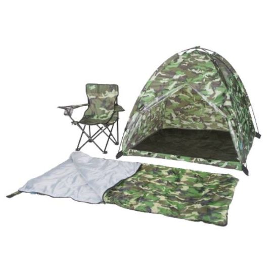 Green Camo Tent, Chair, and Sleeping Bag Set from Stansport