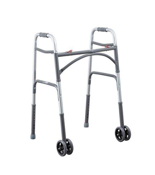 Bariatric Folding Walker With 5" Wheels - Two Button Folding System