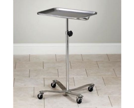 Stainless Steel Instrument Tray Stand, 15-lb. Capacity, Height-Adjustable with Locking Casters, by Clinton Industries