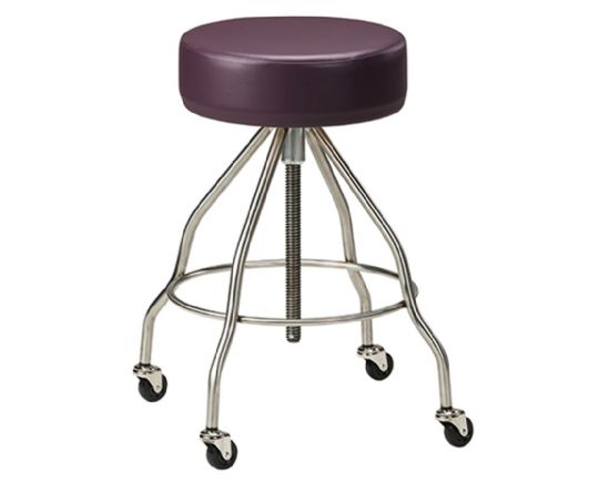 Stainless Steeel Stool with Casters and Padded Upholstered Top