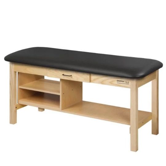 Metron Value Treatment Table with Drawer and Shelves shown with Black Upholstery