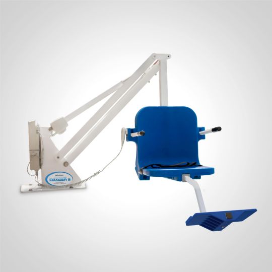 Ranger 2 Pool Lift shown with White Frame and Blue Seat