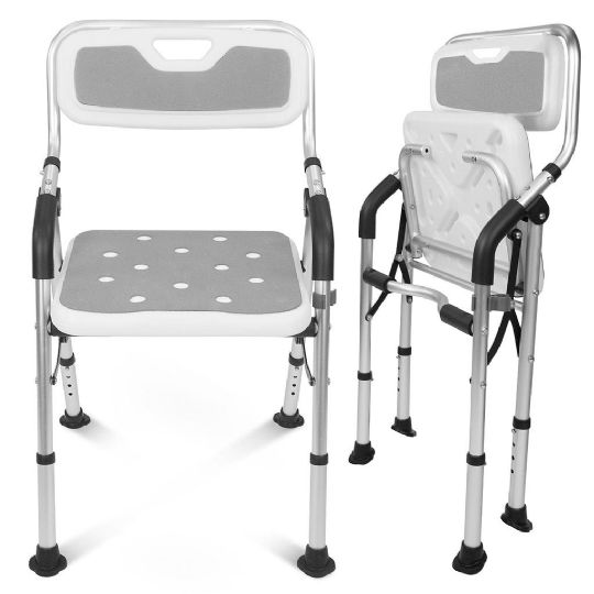 Folding Shower Chair for Limited Mobility | 300 Pounds Capacity Aluminum Frame with Padded Seat and Non-Slip Feet by Vive Health