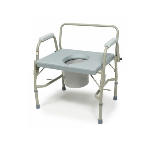 3-in-1 Steel Drop Arm Commode with one arm down and one up for easy transfers from the side
