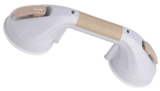 White & Beige 12in Suction Cup Grab Bar