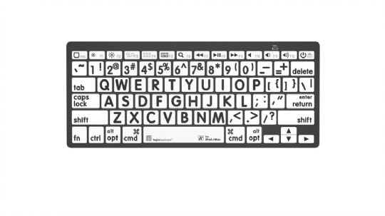 Logickeyboard BT Wireless Mini Keyboard with Large Black Font on White Keys US Version for Mac | Low Vision Keyboard