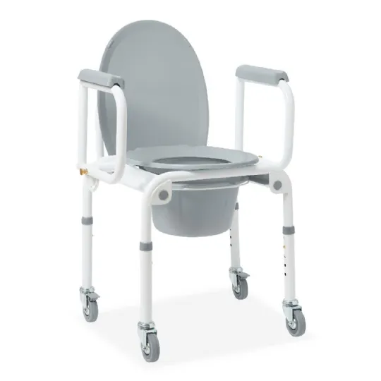 Commode with drop arms, with wheels, aluminum, 1 each