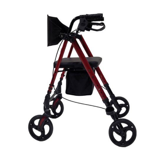 Aluminum Folding Rollator with Wheels Red Adjustable Hand Grips