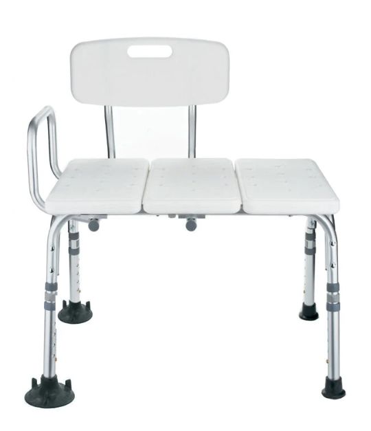 MOBB Transfer Bath Bench with Back and Arm Rest - Adjustable Height, Griped Legs, and Rust-Resistant with 300 lbs. Weight Capacity