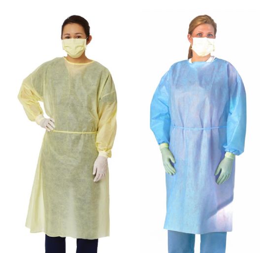 Medium-Weight Isolation Gowns by Medline are available in two sizes and two colors