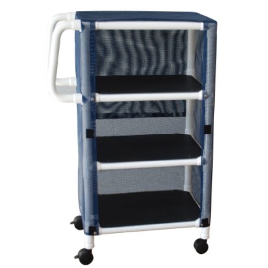 PVC Linen Cart with Royal Blue Mesh Cover, NARROW, 3-Shelf