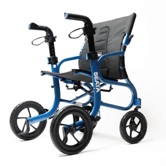 Folding Rollator with Seat and Posture Control Back - SEATA Rollator by Strongback Mobility