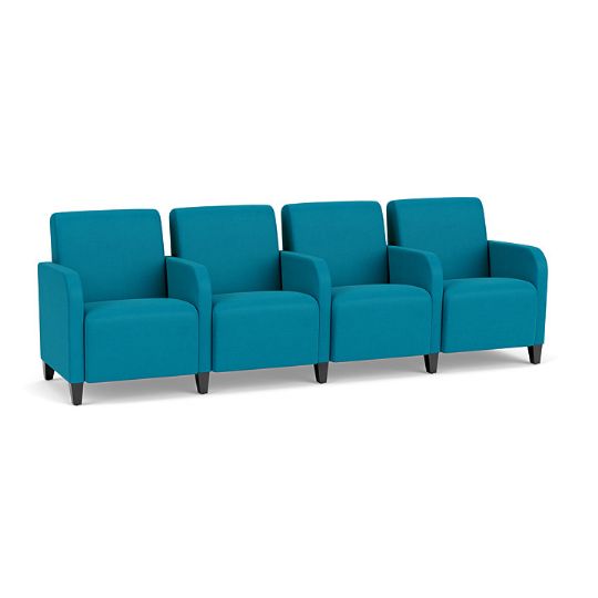 4 Seat Waiting Room Sofa with Dividing Arms, 400 lbs. Capacity, Wood or Steel Legs and 8 Upholstery Colors by Lesro Siena