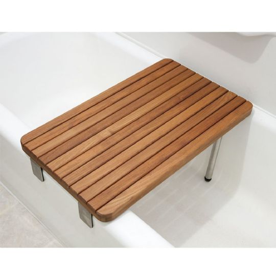 Foldable Teak Seat for Bathtubs with Adjustable Locking Clamps and Two legs - ADA Compliant with 300 lb. Weight Capacity