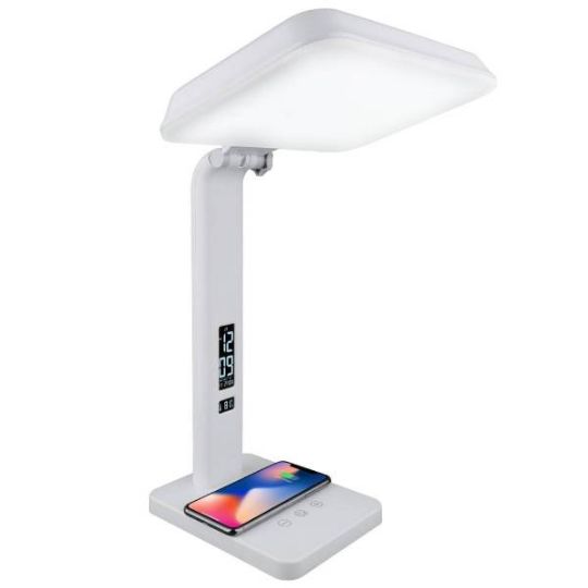 Light Therapy Lamp with Alarm Clock, Wireless Charger, and USB Port - TheraLite Aura Qi