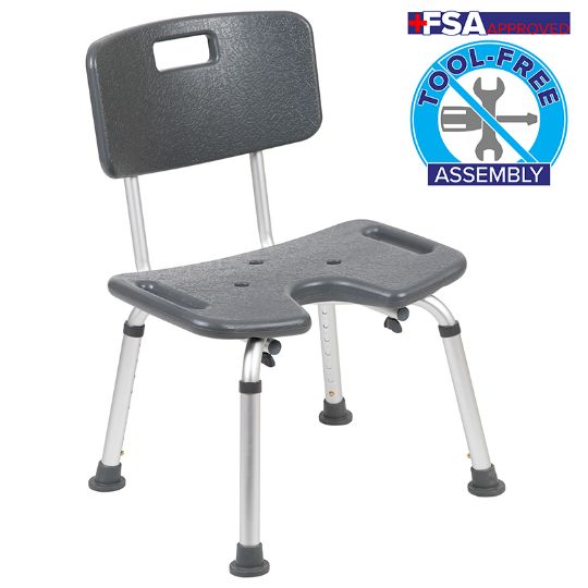 Tool-free assembly u-shaped lightweight bath shower chair