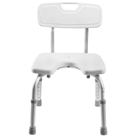 This durable shower chair has rubber foot tips for a good grip on wet surfaces