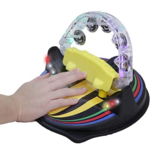 Swipe or push the tambourine to feel the vibration, and to see the colorful lights with music - music varies