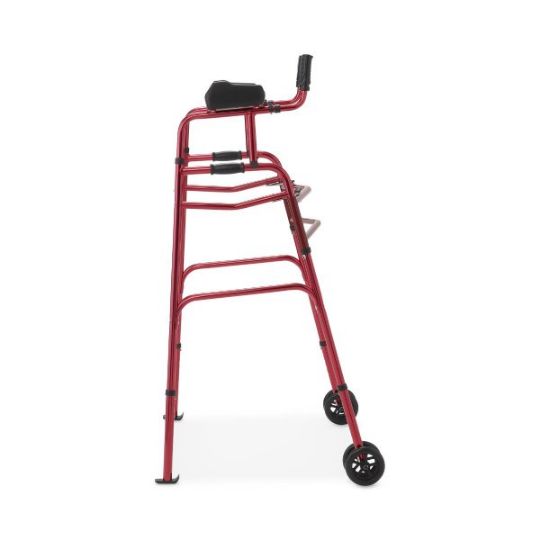 Has a very comfortable hand-grip, 5-inch set of wheels, and a 2-button folding mechanism