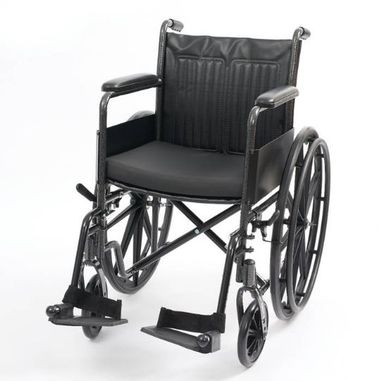 Pictured is how the cushion looks in the wheelchair 