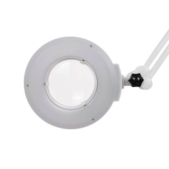 Close-up view of the silver fox led magnifying lamp's 5-diopter lens