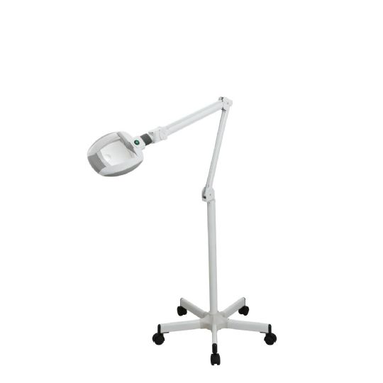 Silver fox led magnifying lamp on a rolling floor stand for easy mobility