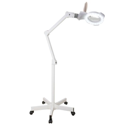 Silver fox led magnifying lamp with adjustable arm and 5-wheel base