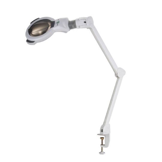 Silver fox led magnifying lamp with adjustable arm and table clamp