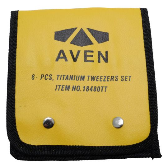 Durable yellow carrying pouch for Aven titanium tweezer set