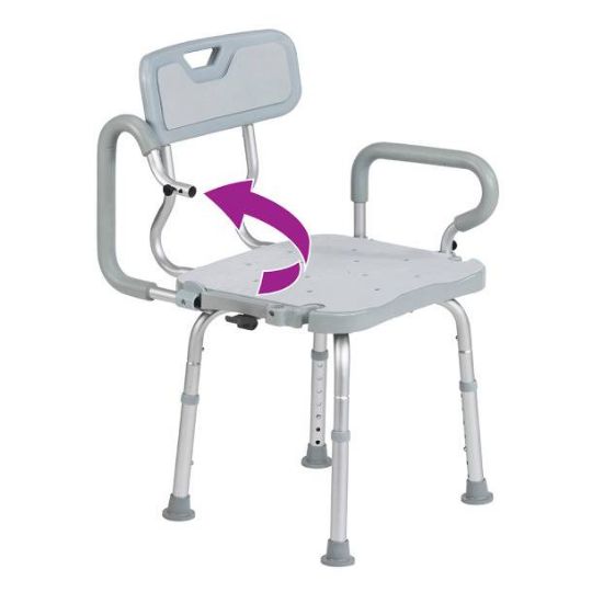 Swivel bath chair with adjustable height and padded armrests for safe, easy transfers