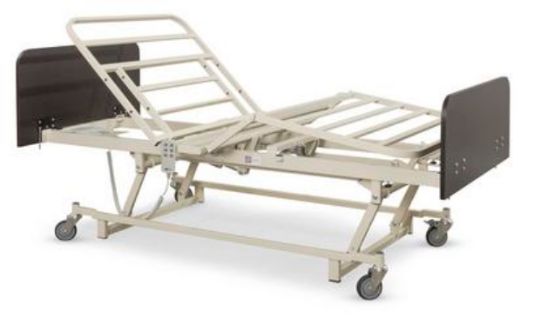 Ultra Low Three Function Electric Hospital Bed shown with fully Retracted mattress deck length of 80-inches