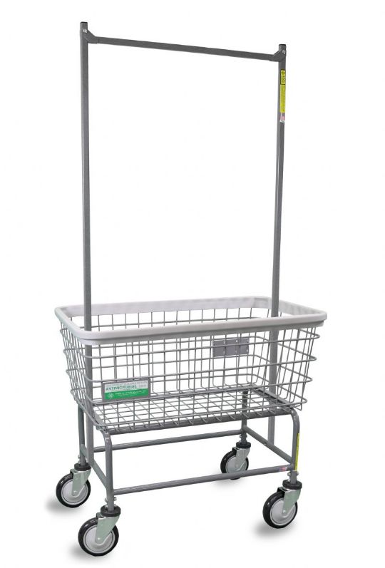 Antimicrobial Large Capacity Laundry Cart with Double Pole Rack