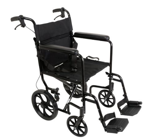 Deluxe Lightweight Aluminum Transport Wheelchair - Black