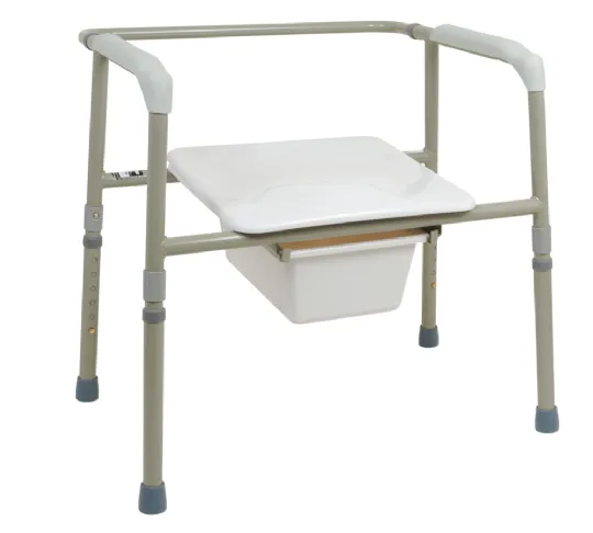 Three-In-One Raised Toilet Seat, Safety Frame, and Bedside Commode with the lid down