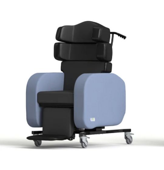 Side Angle View of the Seating Matters Kidz Phoenix Therapeutic Chair with easy to operate push handles for caregivers or loved ones to adjust